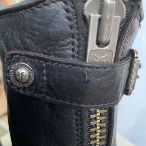 Frye Black Veronica Short Back Zip Booties Moto - Picture 6 of 10